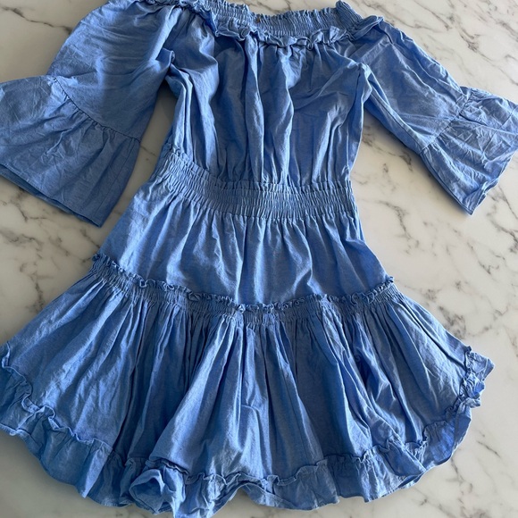 Misa Mini Dress Womens Medium Blue Peasant Ethnic Tassel Ruffled Balloon Sleeve - Picture 6 of 6